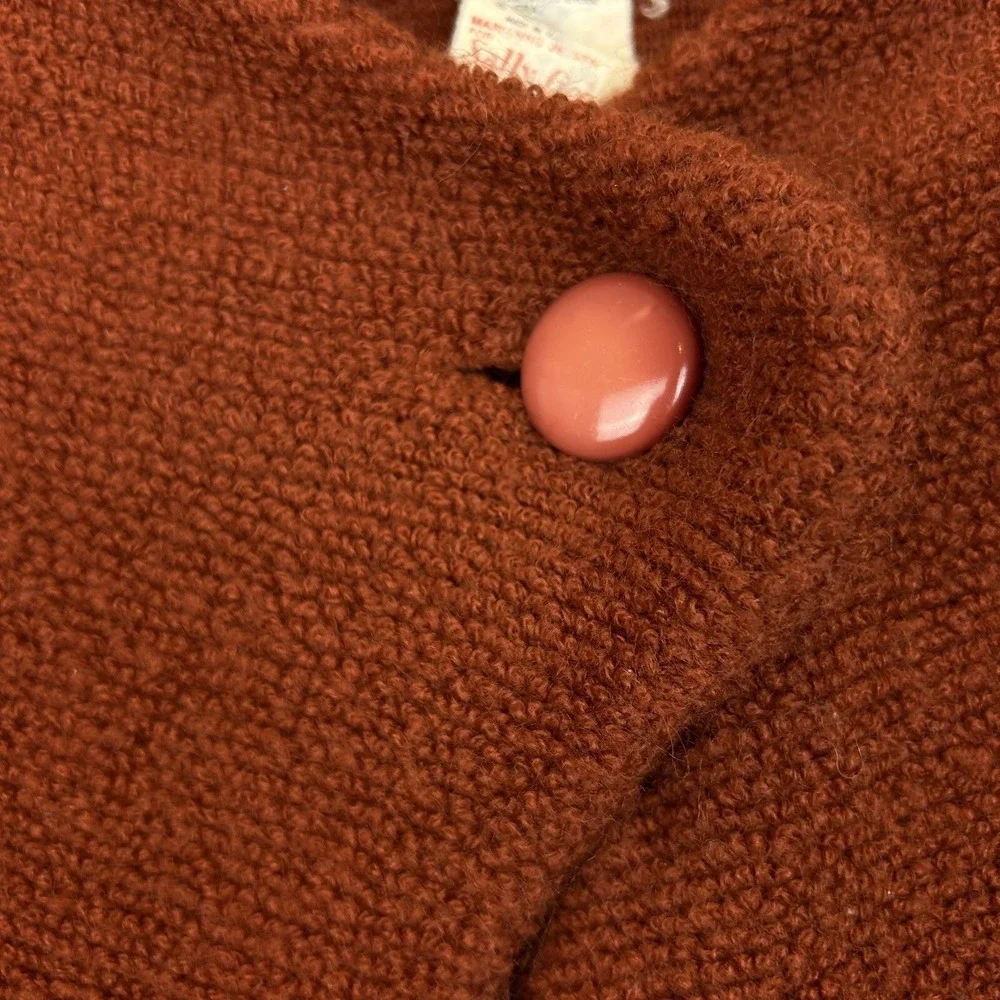 Vtg Sweater Womans L Knit Cardigan Jacket Sally Gee Burnt Orange Union Label